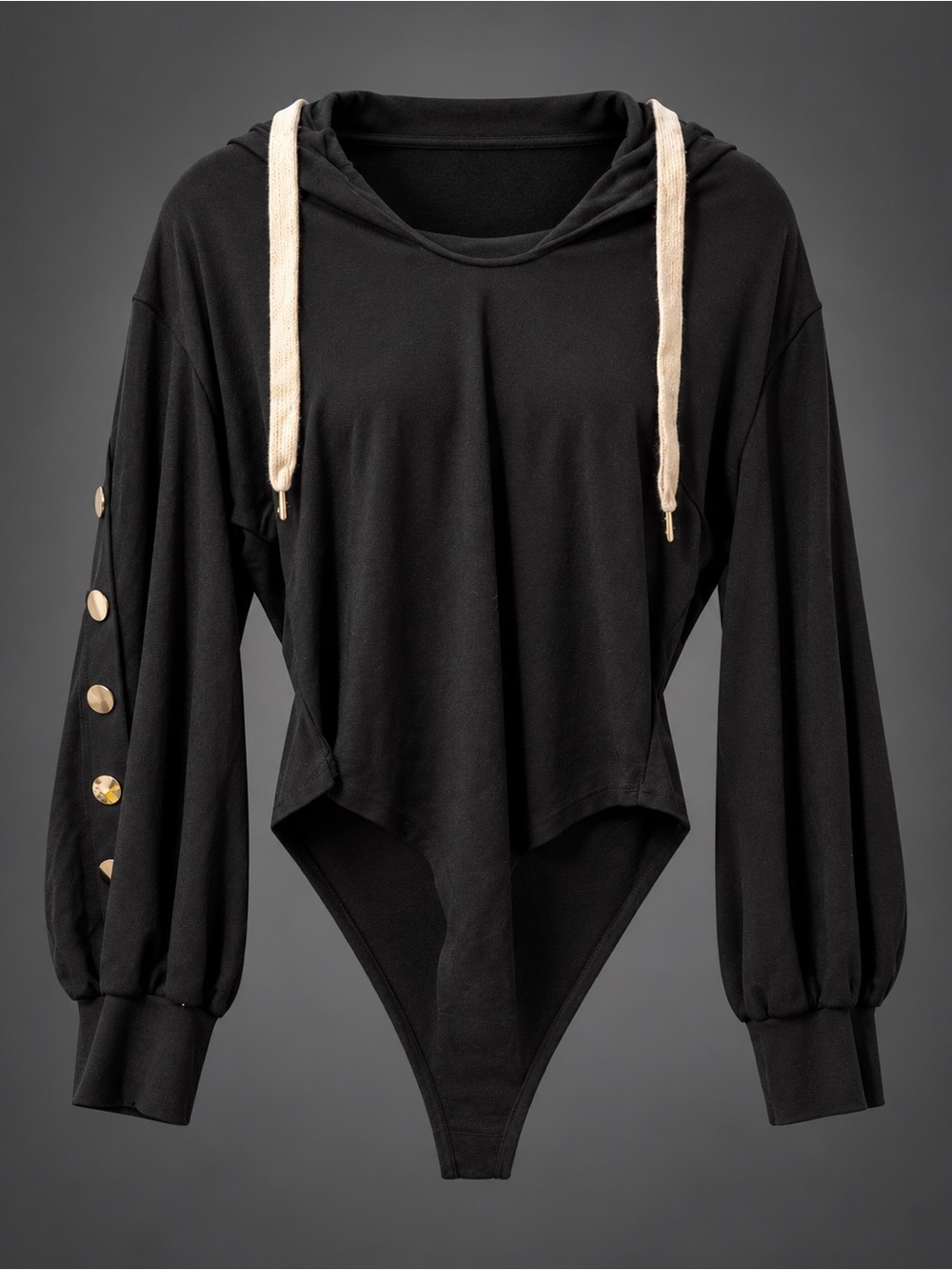 Elen Collection Black Hooded Snap Sleeve Bodysuit 1X